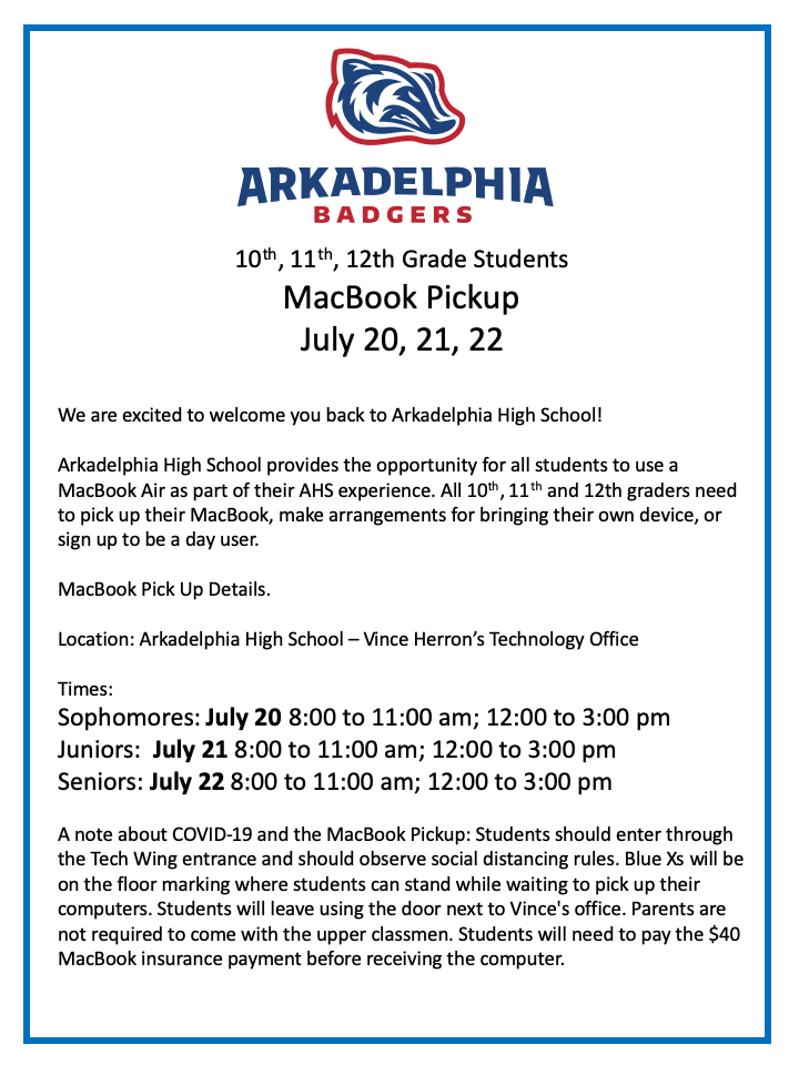 MacBook Pickup Information-10th, 11th, 12th Grade (Updated)