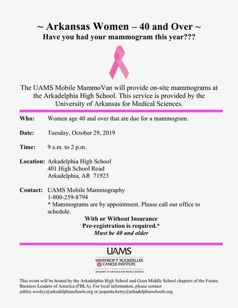 UAMS Mammovan at AHS Oct. 29