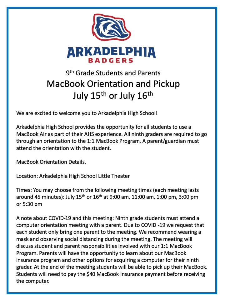 MacBook Pickup Information-Freshmen (Updated)