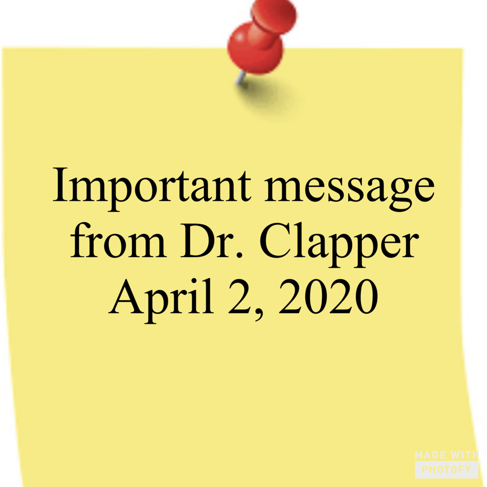 Letter from Dr. Clapper April 2, 2020