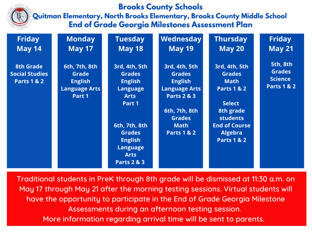 GMAS Testing- Early Dismissal Dates | North Brooks Elementary School