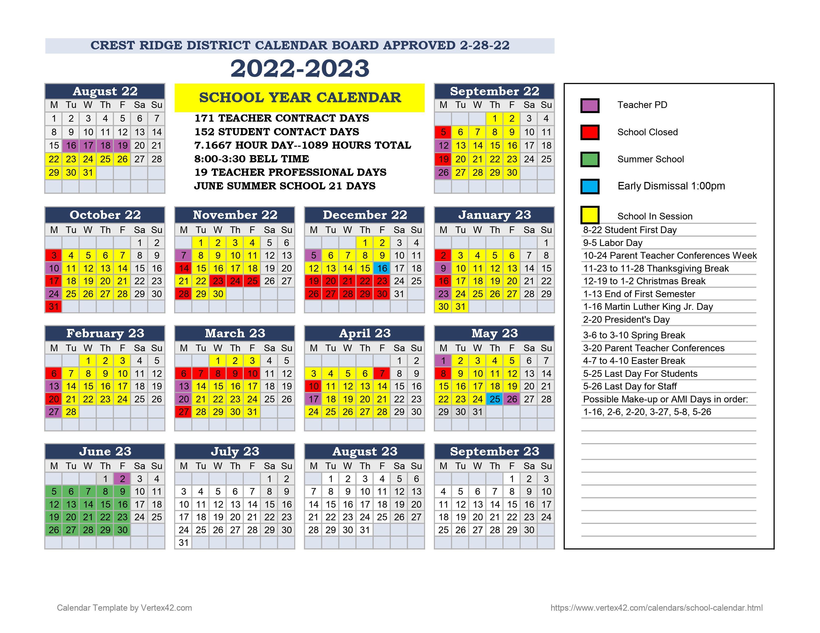 BOARD APPROVES 2022-23 DISTRICT CALENDAR | Crest Ridge Schools