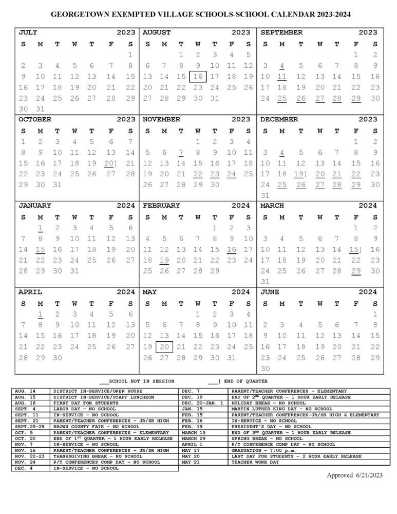 2023-2024 Calendar | Georgetown Exempted Village School District