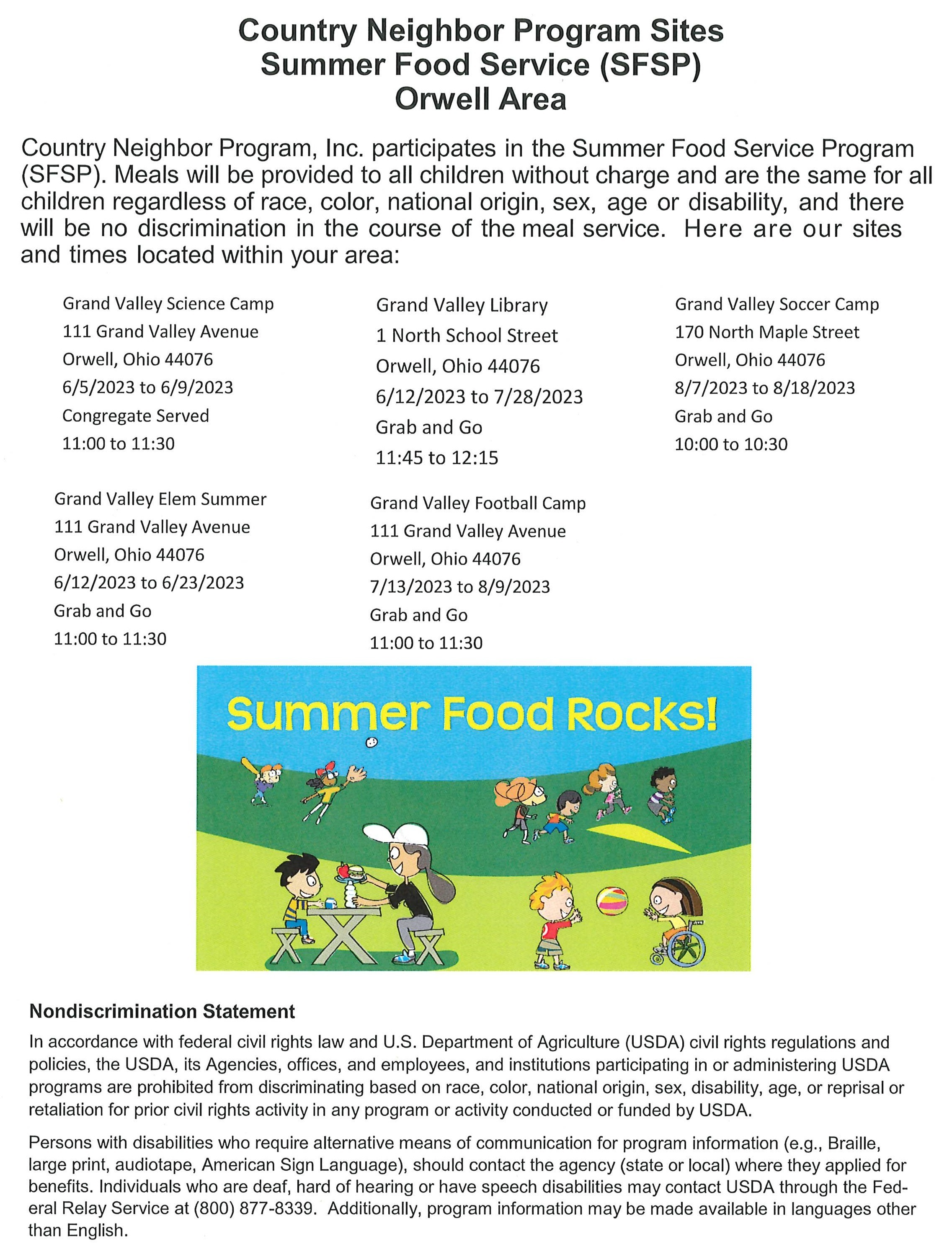 (REVISED) Country Neighbor Program Sites Summer Food Service (Orwell