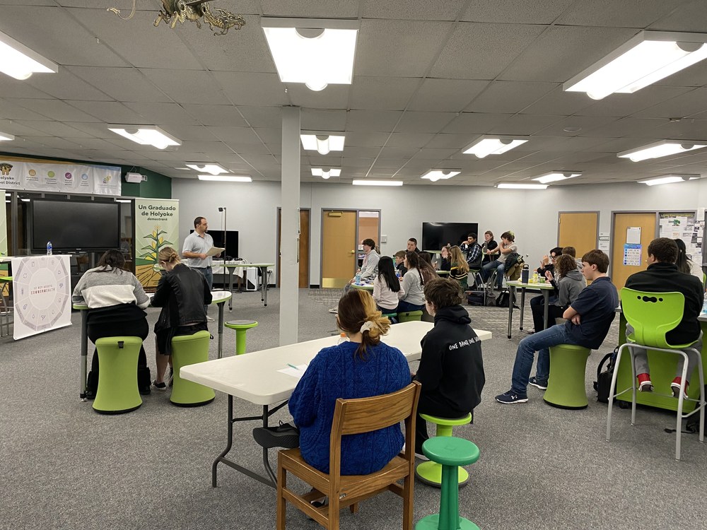 Students listening to a presentation