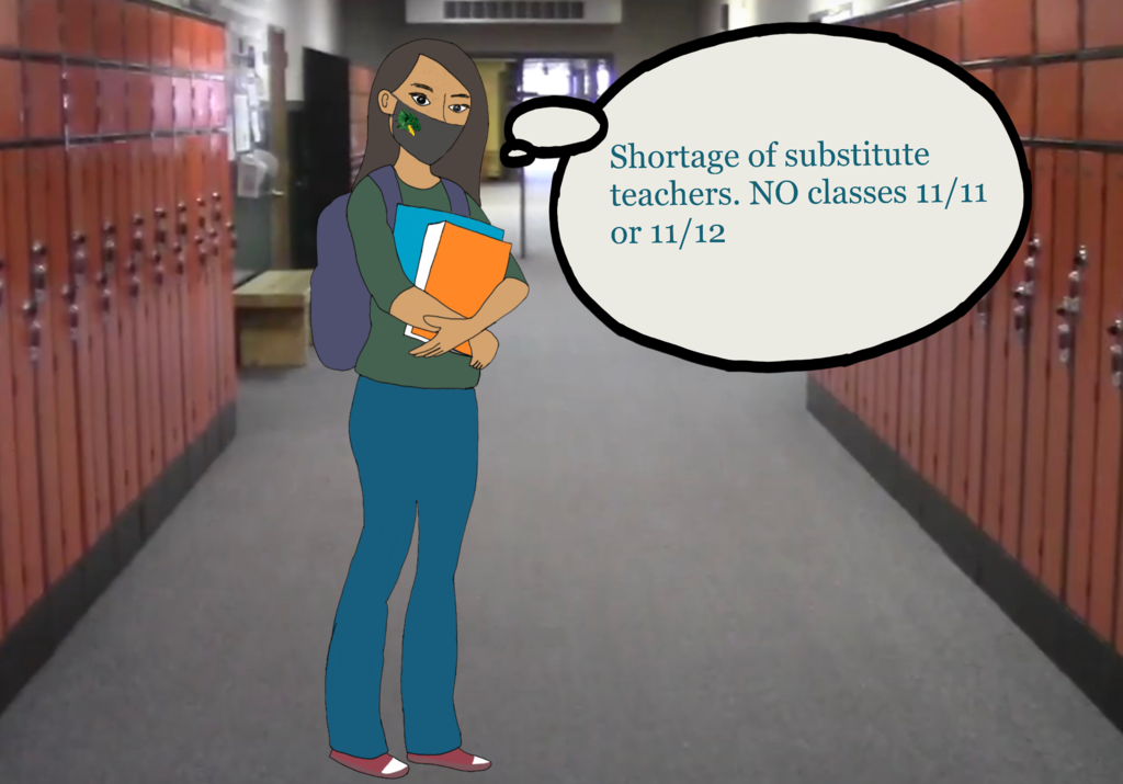Student in a hallway