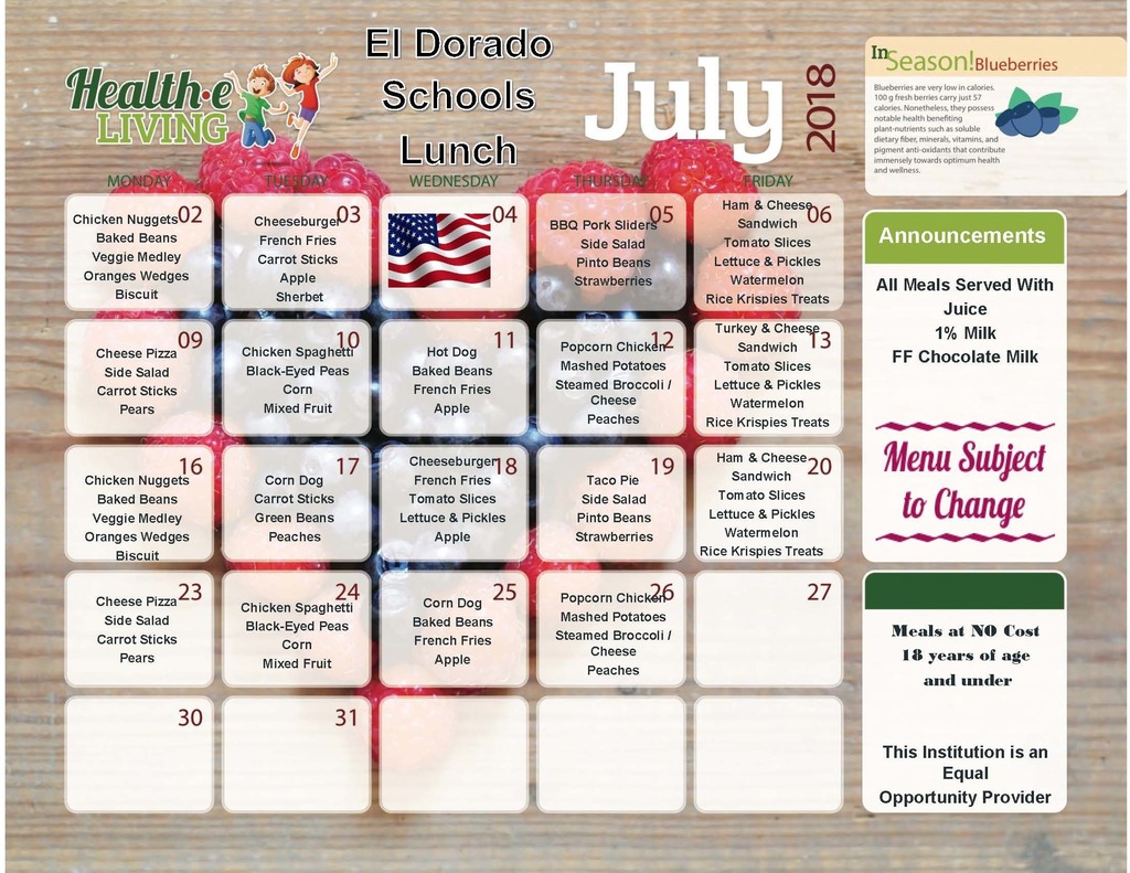 July Lunch Menu
