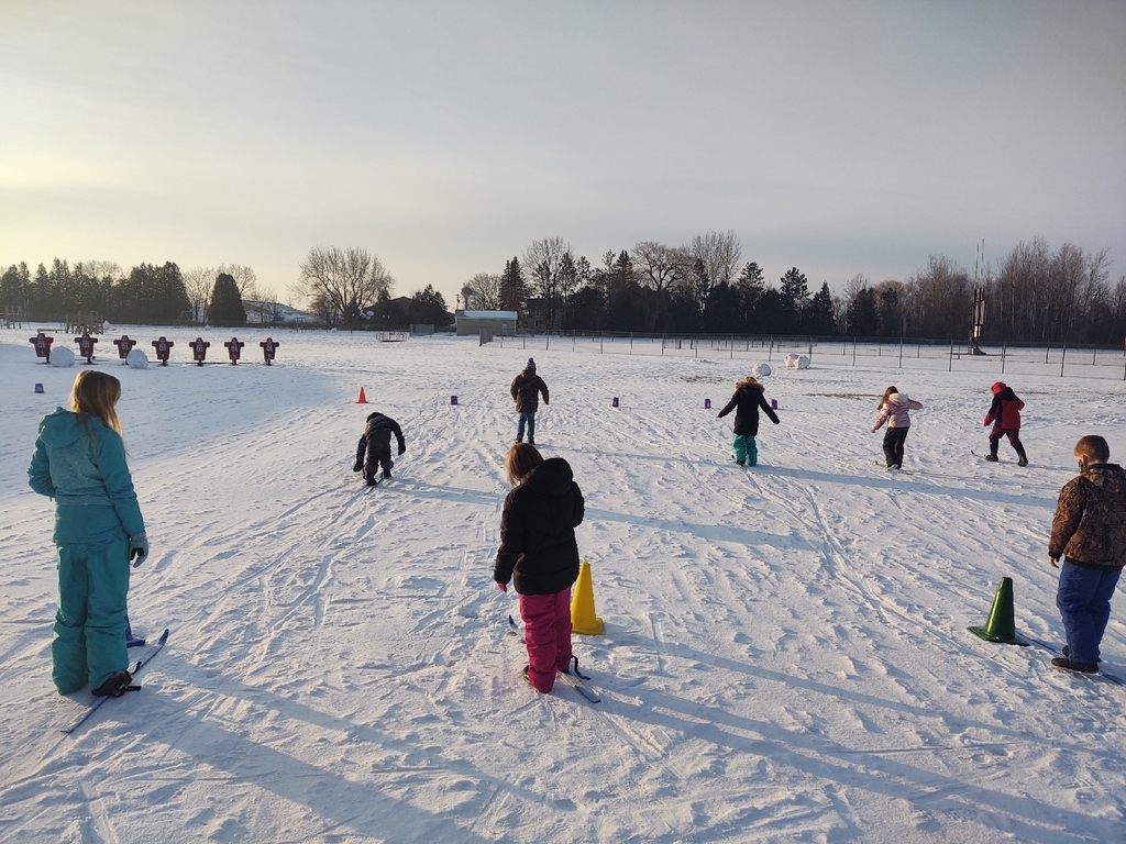 Today in elementary PE we worked on cross country ski gliding. Students practiced skiing on one ski! It was a beautiful day to be outside moving! #nordicrocks