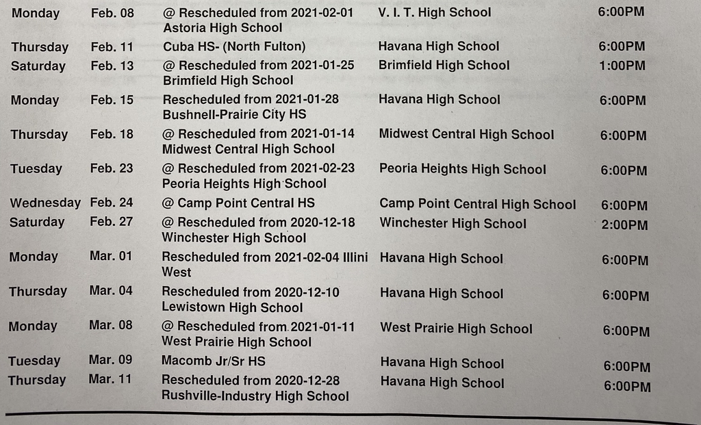 HS Girls Schedule
