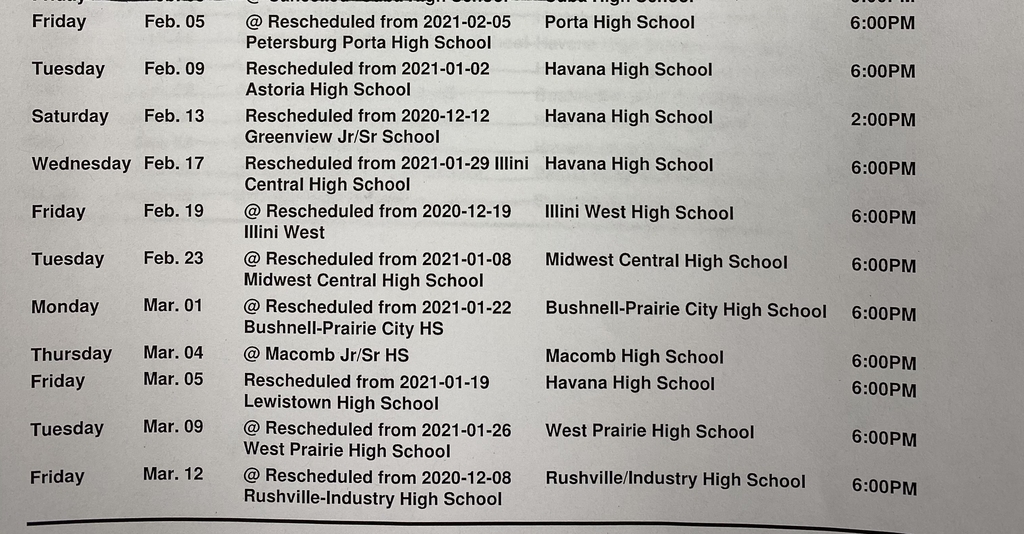HS Boys Schedule