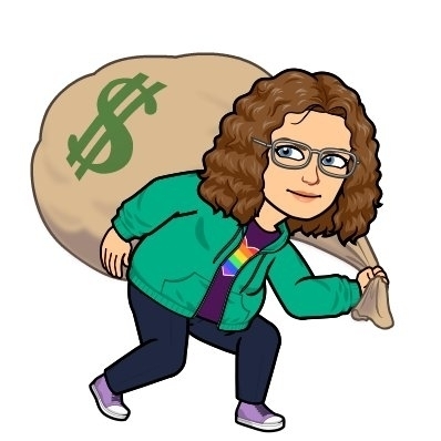Cartoon of Ms. Pointer carrying a large bag of change