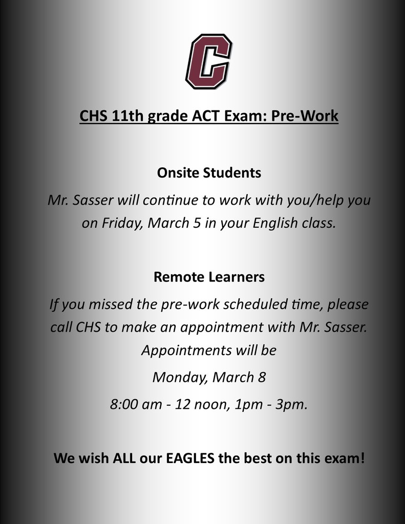 ACT Exam PreWork Make Up