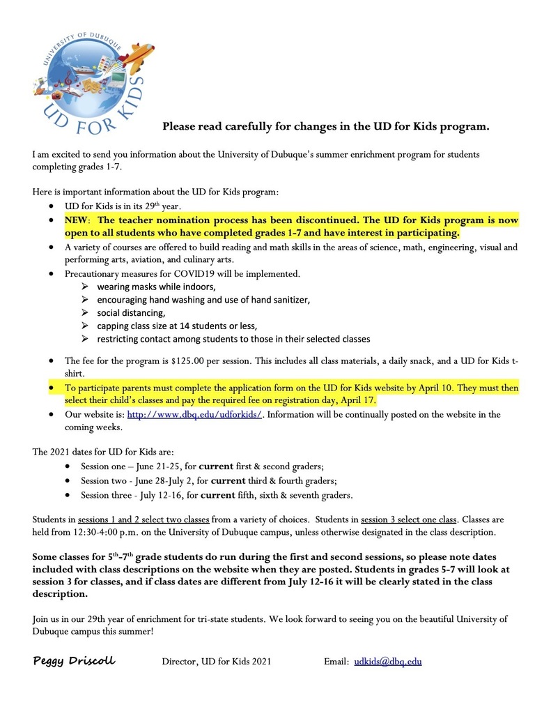 UD Summer Program Family Letter