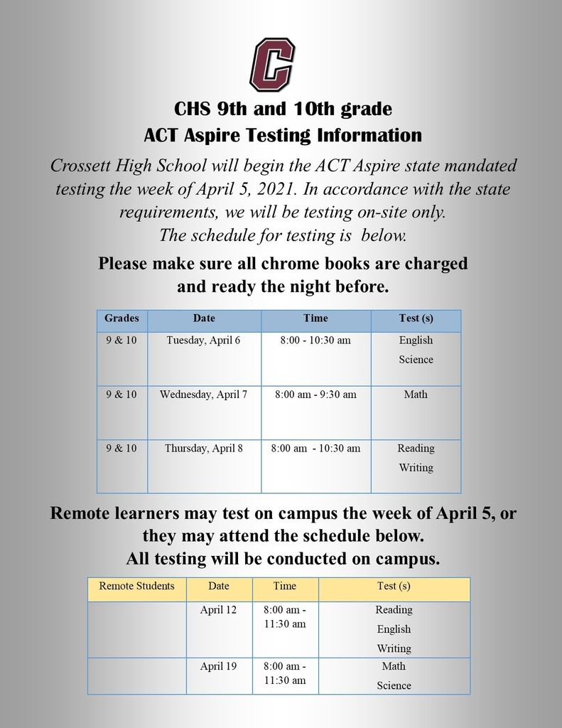 ACT Aspire schedule