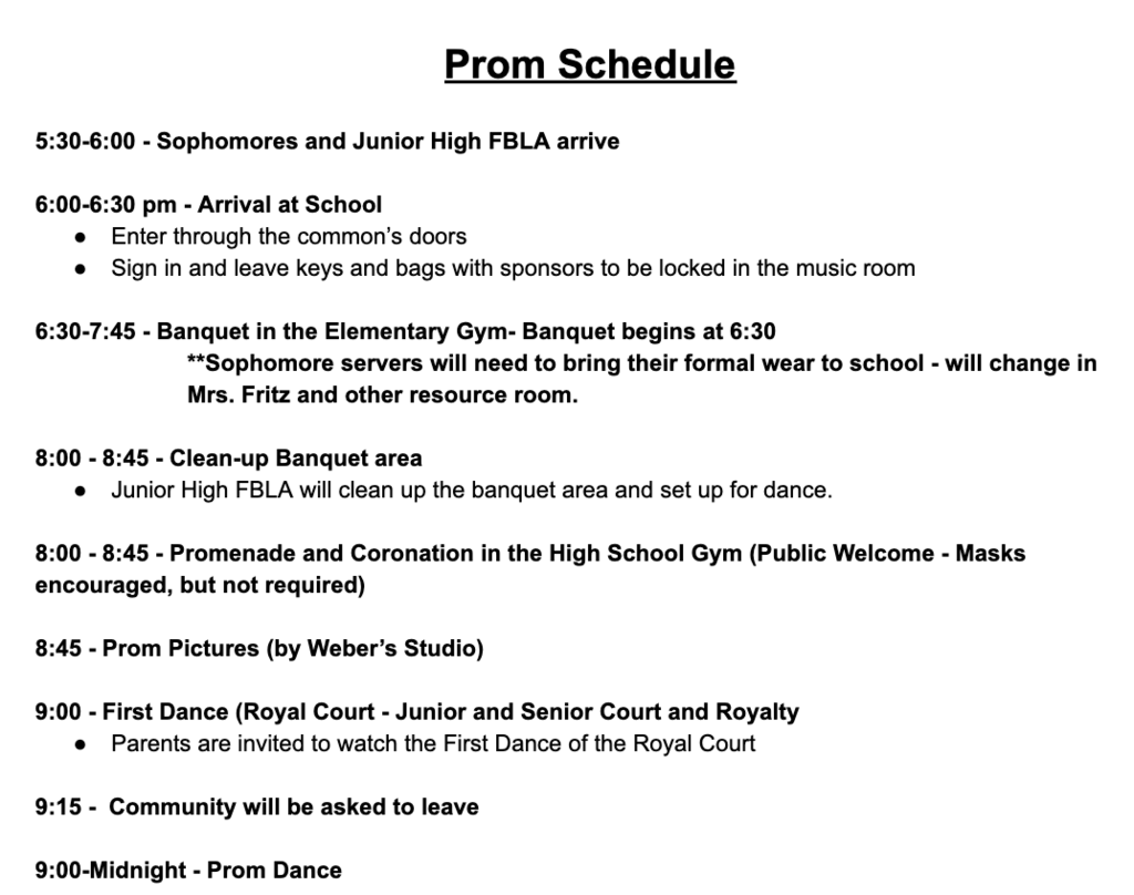 Prom Schedule