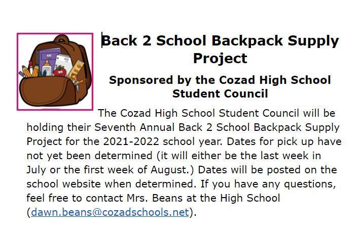 Back 2 School Backpack Project 21-22