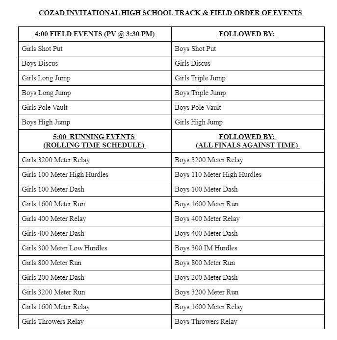 Cozad Invite Schedule of Events