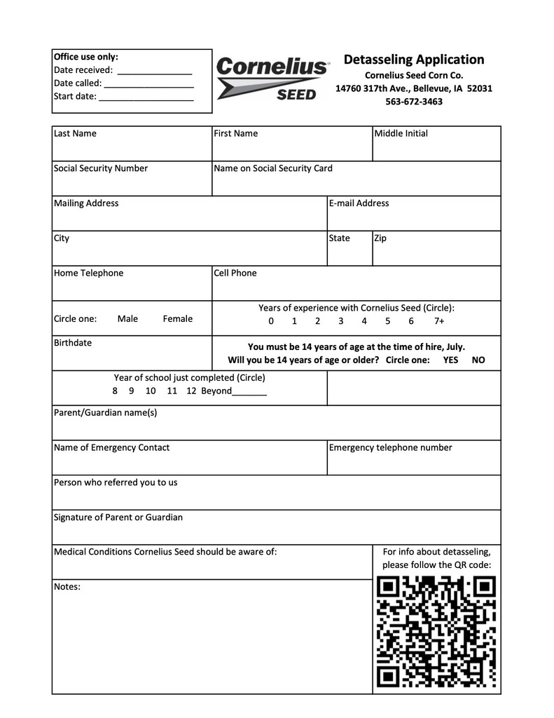 Cornelius Detasseling Application
