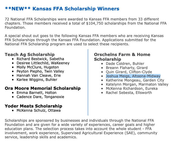 Joshua Meigs- Scholarship Winner