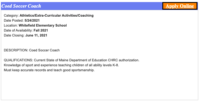 Soccer coach needed