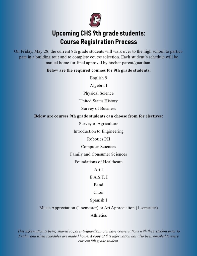 9th grade course registration list 
