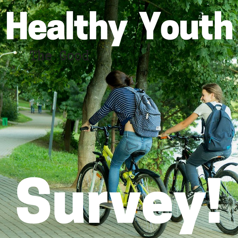 Image: Students Riding Bike with words "Healthy Youth Survey"
