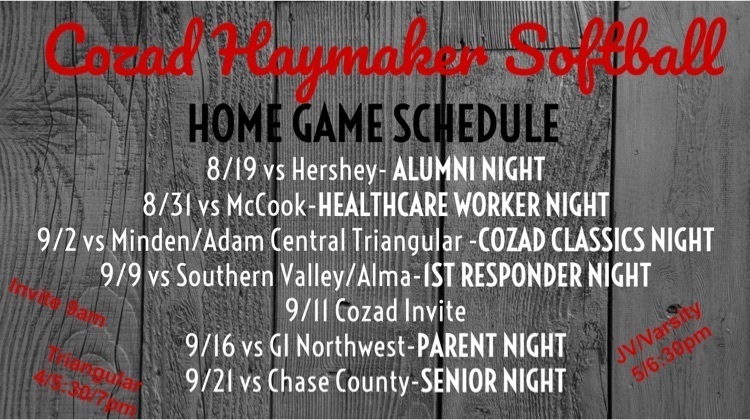 Haymaker Softball Home games