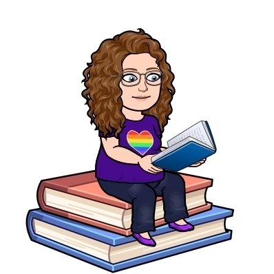 Cartoon of Ms. Pointer sitting on a stack of books 