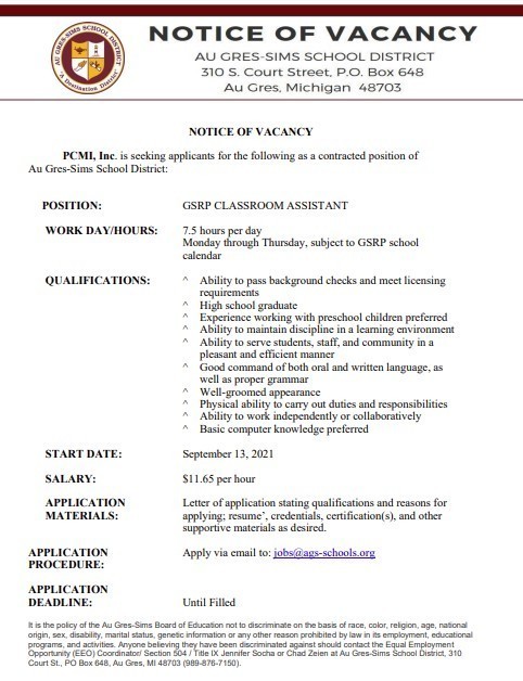 GSRP Classroom Asst.