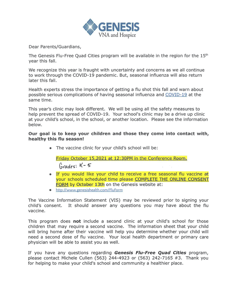K - 5 Flu Vaccine