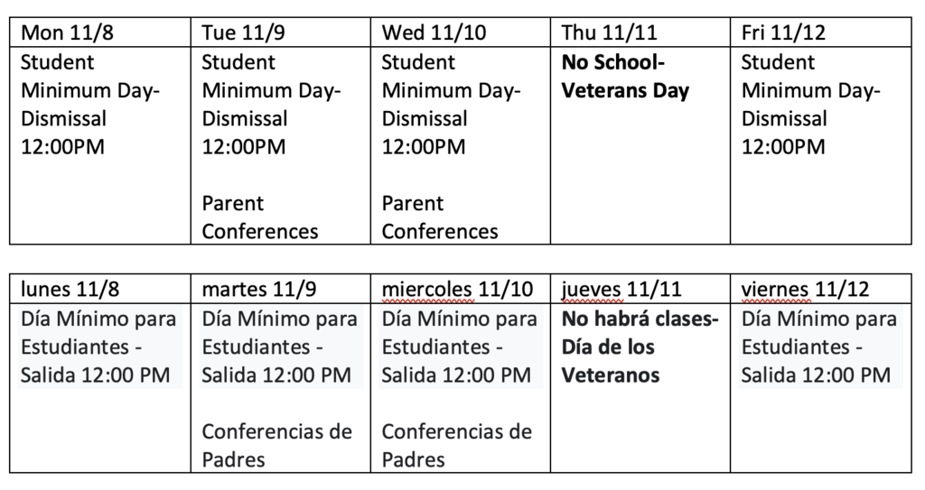 Student Minimum Days/ Parent Conferences