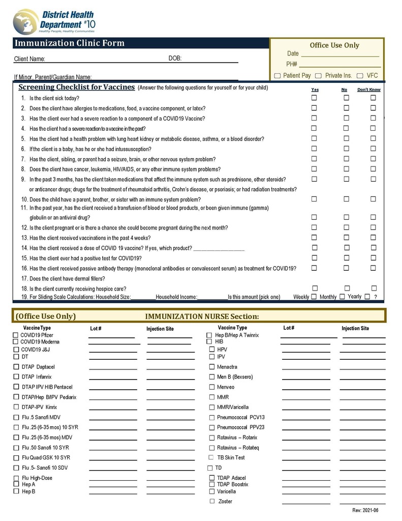 Screening checklist