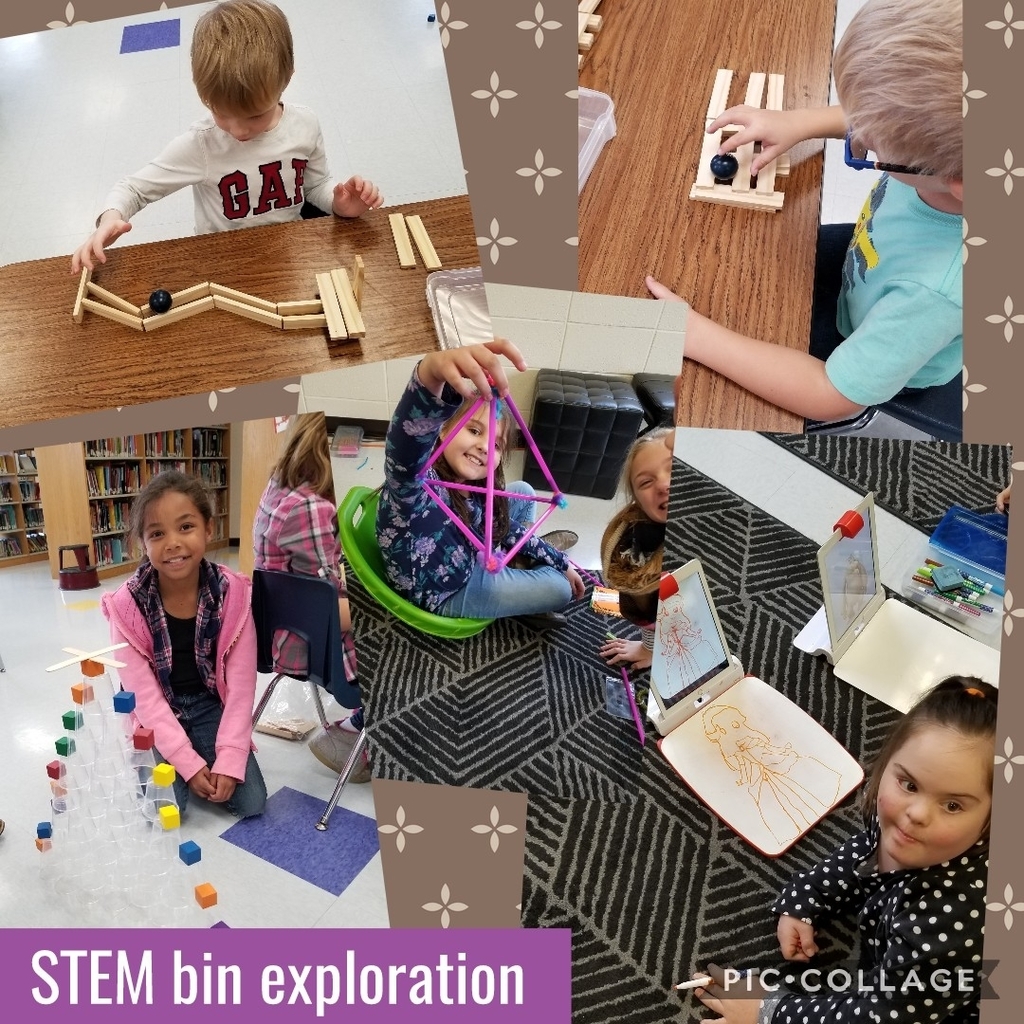 Elementary students working with building materials and iPads.