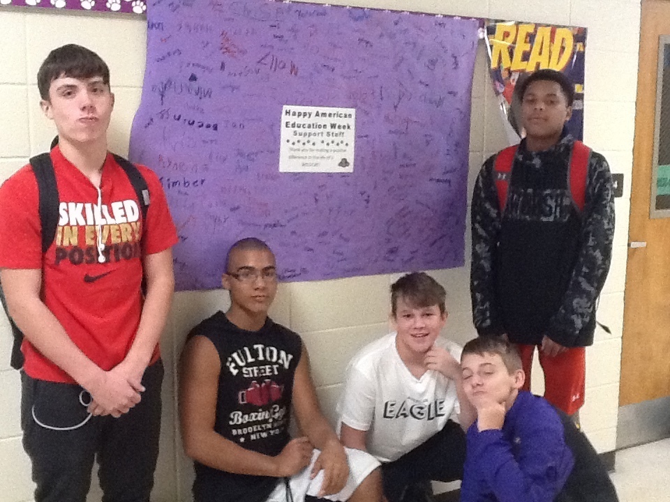 AEW 2018-Students pictured thanking Support Staff for their part in their Education.