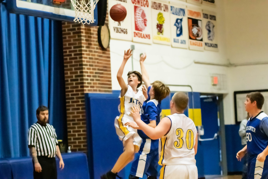 boy shoots jump shot at post