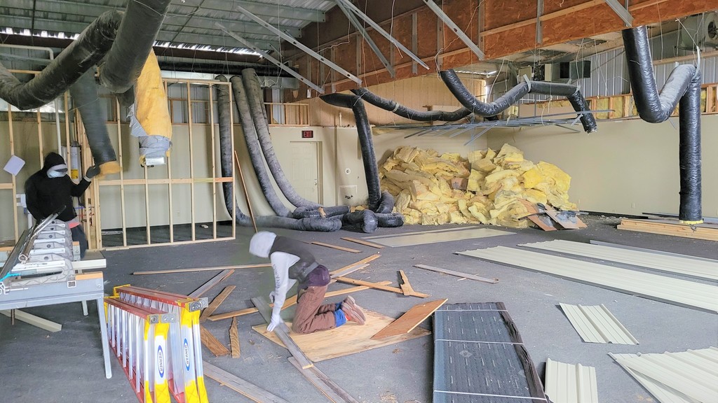 Interior framing for the walls.