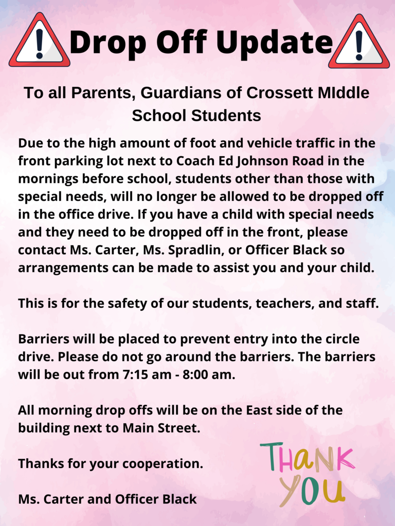 Changes to Drop off Locations