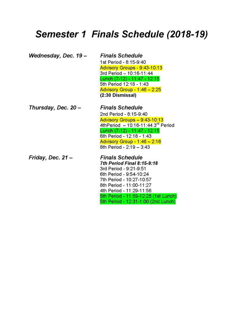 Finals Schedule