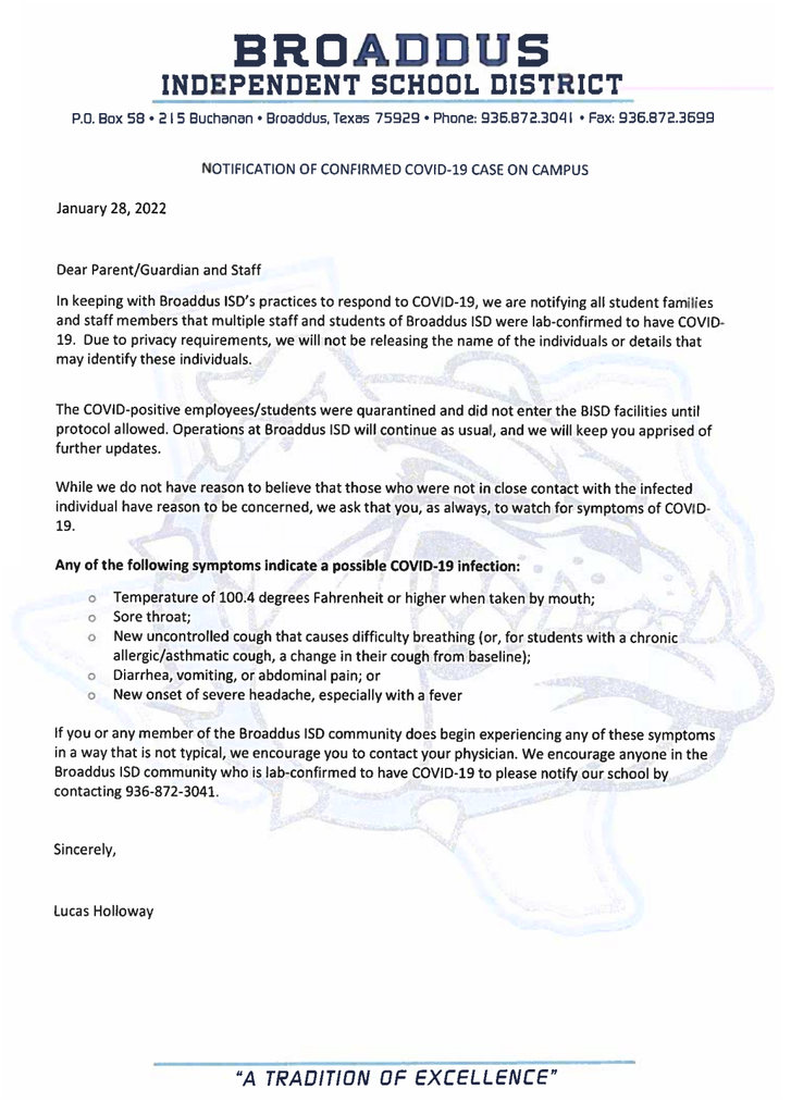 Notification of Confirmed COVID-19 Case on Campus