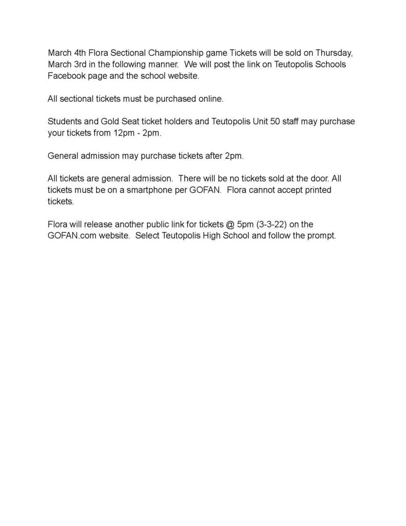 sectional ticket information