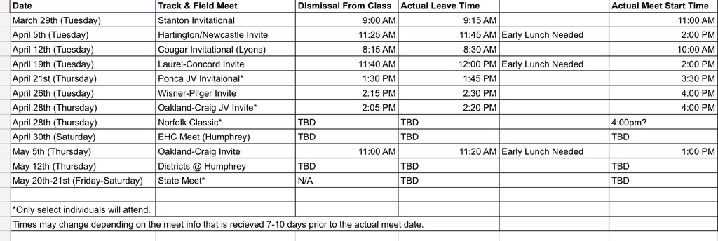 T&F Schedule