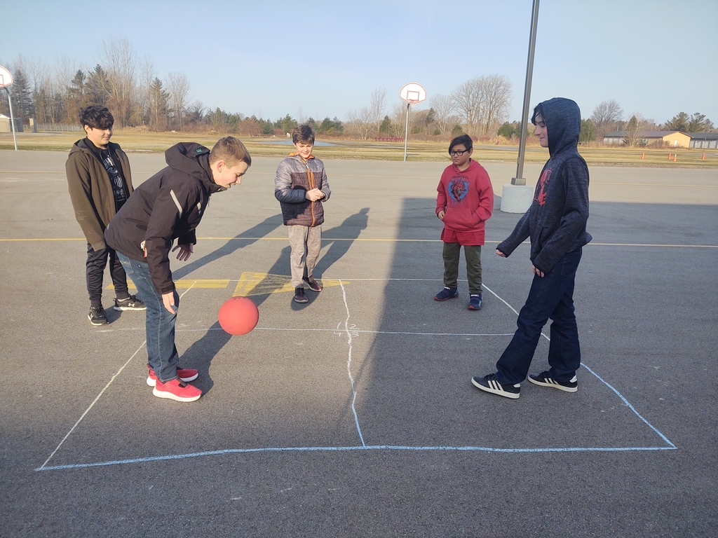 A little math in PE today as students measured and made our four square courts.