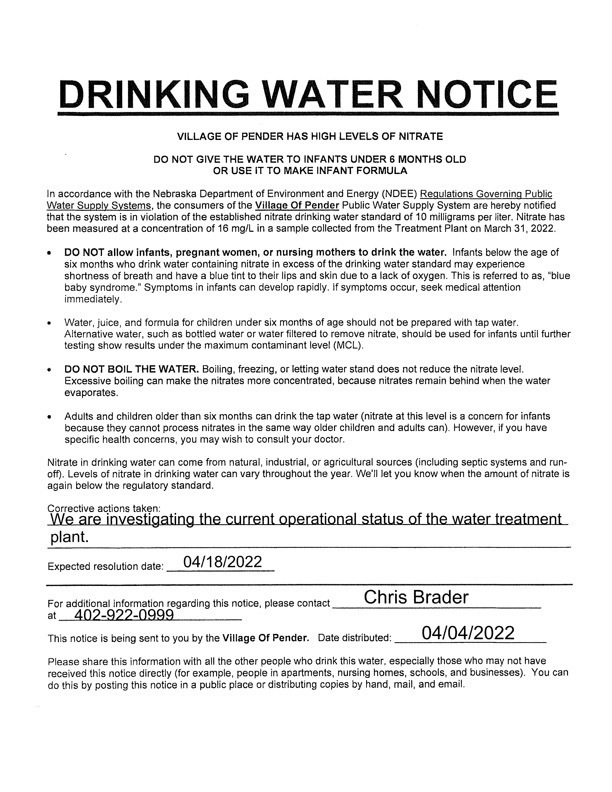 Drinking Water Notice (4-4-22)