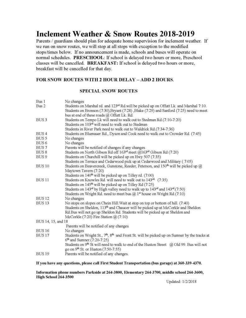 Snow Bus Routes for 18-19