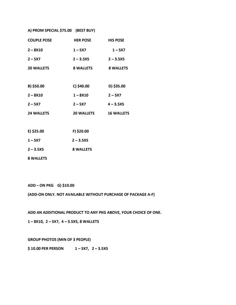 Prom Picture Prices