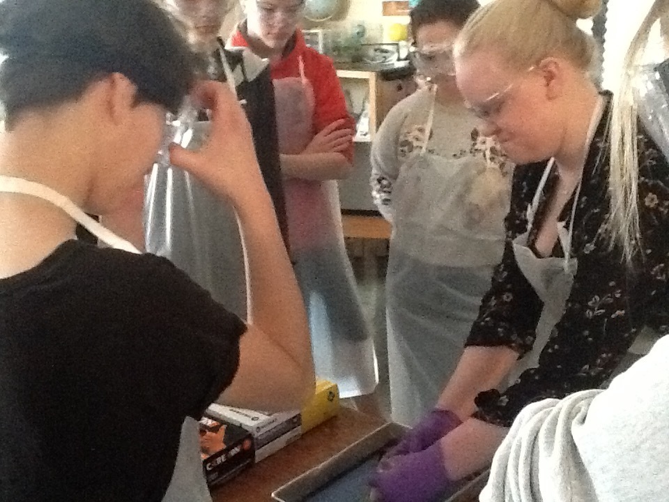 Ms. Maschmeier demonstrating dissection of sheep heart
