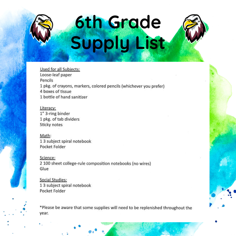 6th Supply List