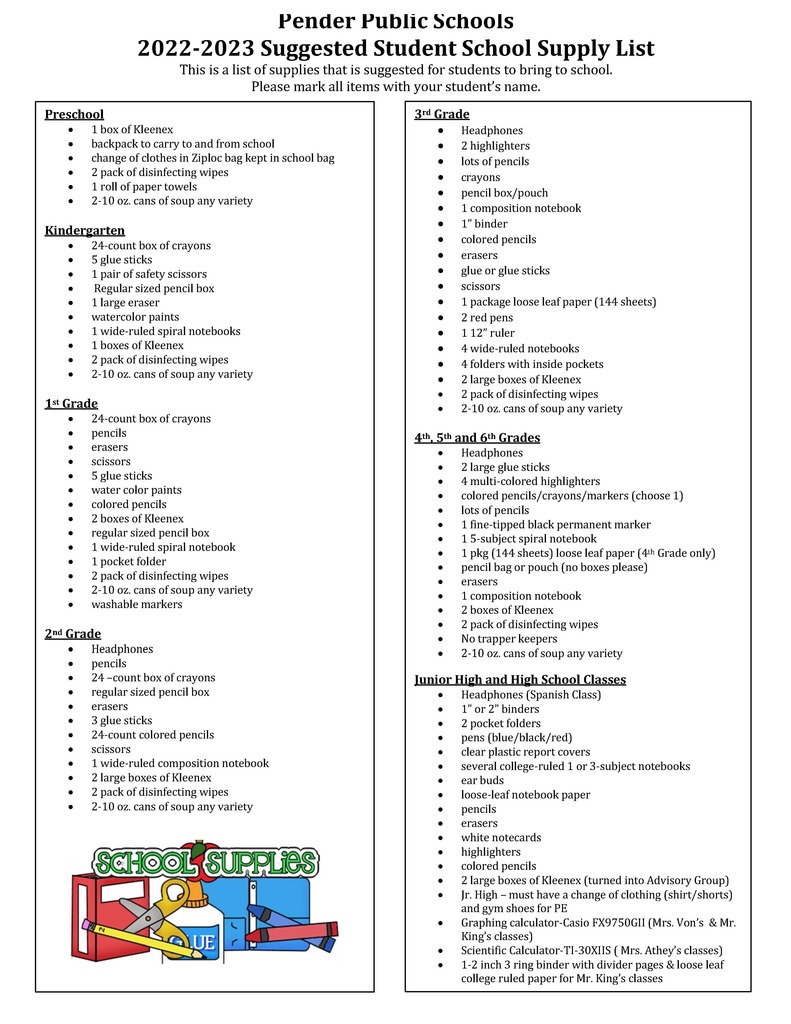 2022-2023 School Supply List