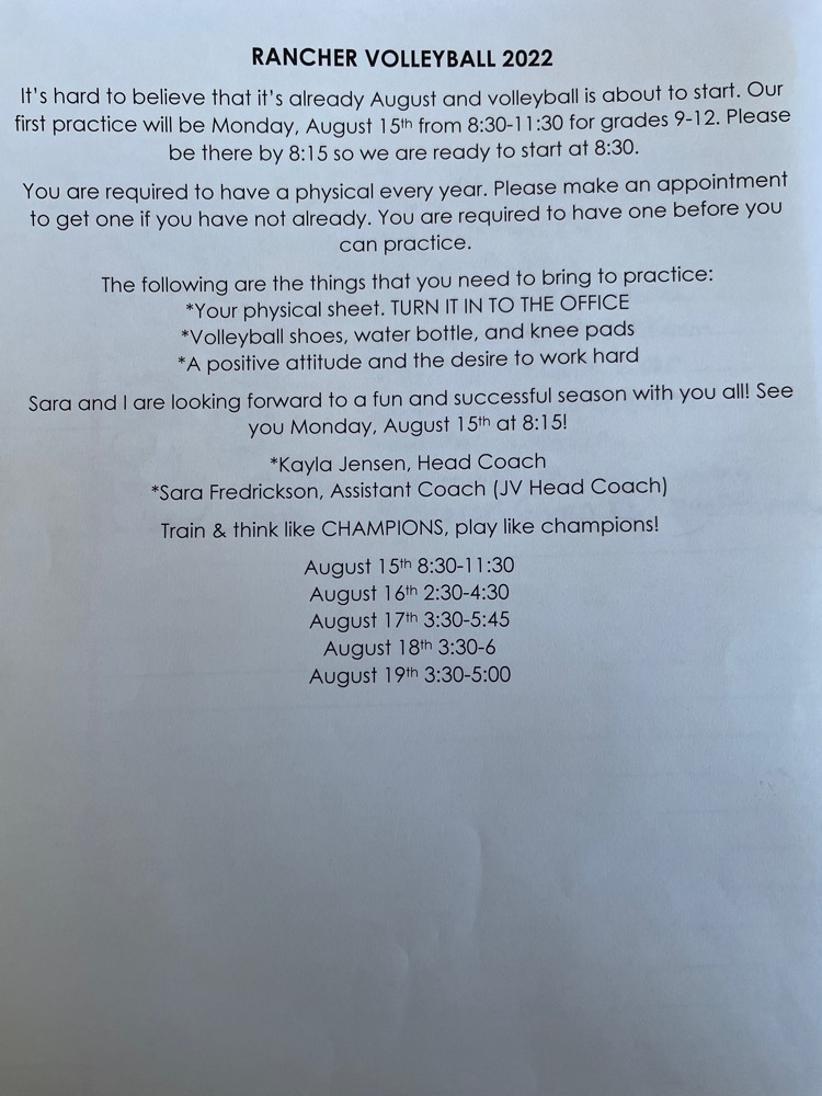 9-12 Practice Schedule