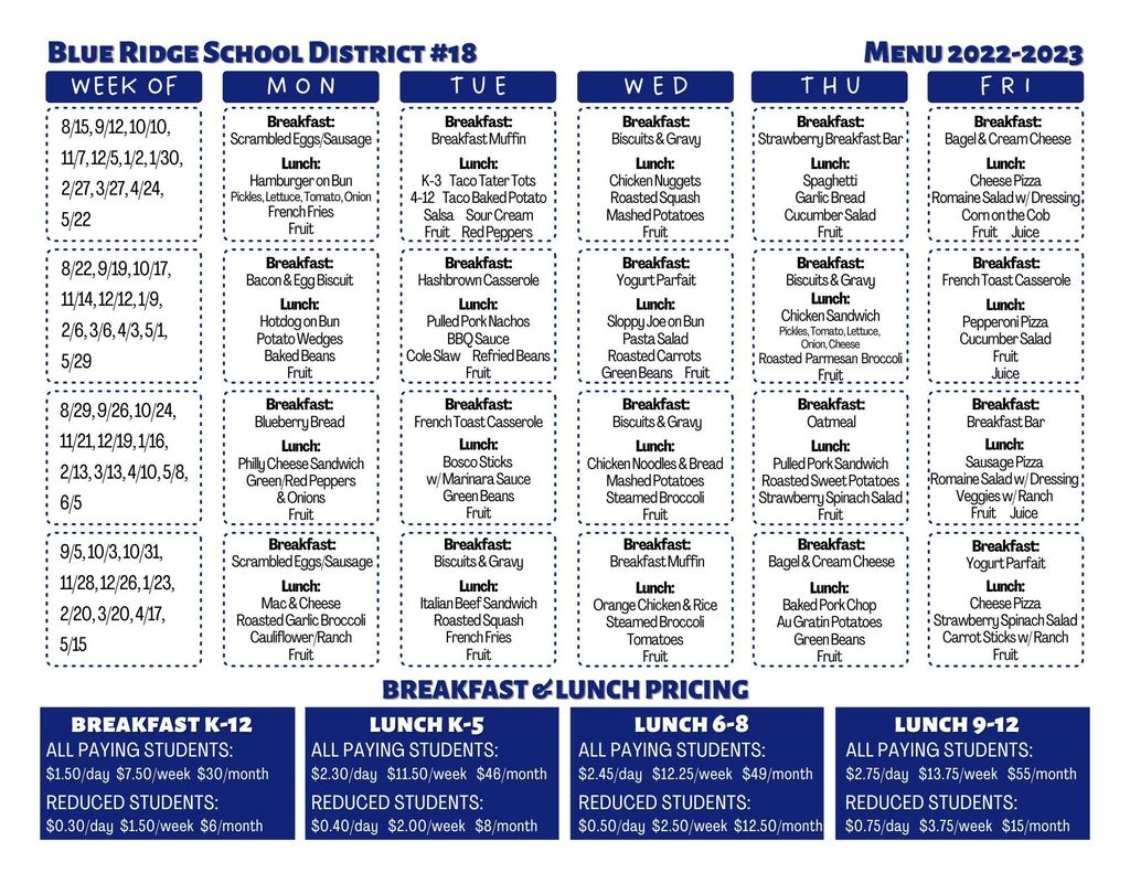 lunch menu